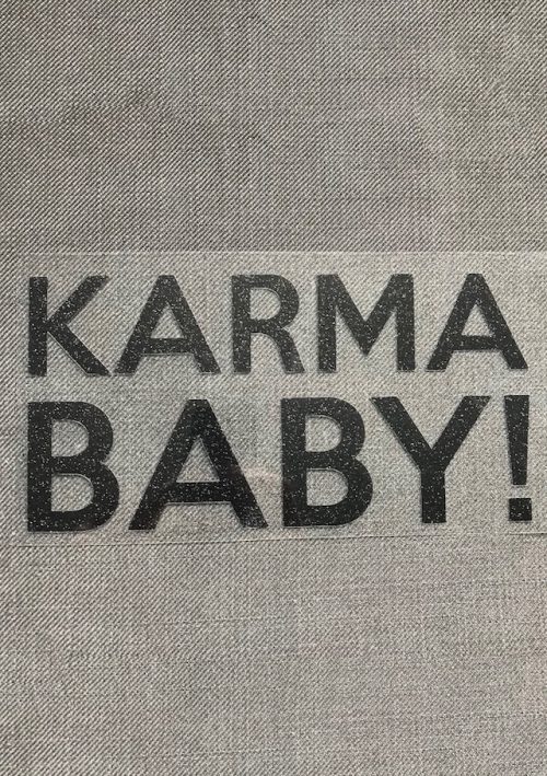 Bügelbild Karma Baby schwarzer Glitzer Statement
