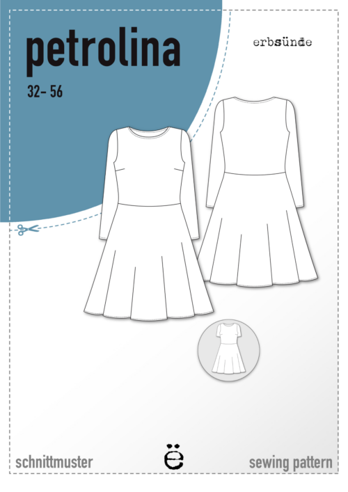 Papierschnitt Kleid mit ausgestelltem Rockteil PETROLINA (32-56)