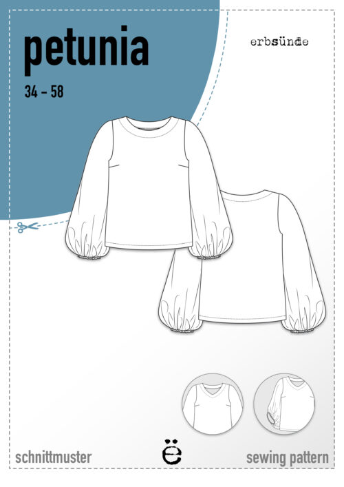 Paper pattern for blouse with balloon sleeves PETUNIA (EU 34-58)