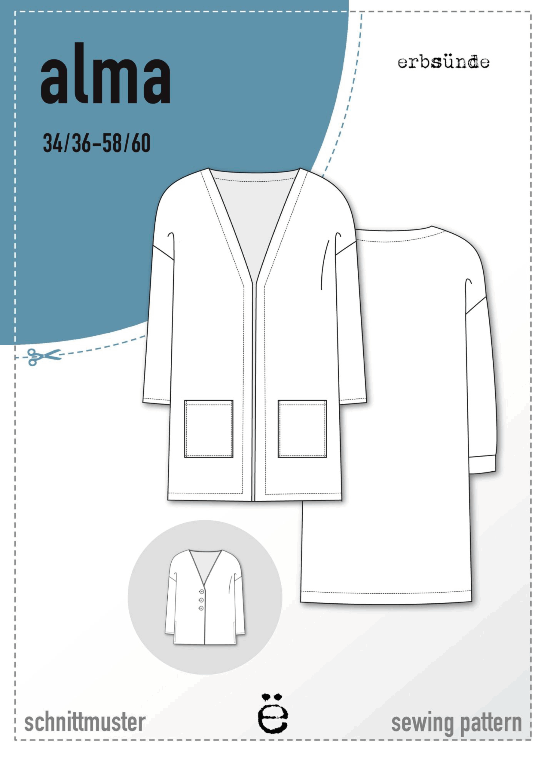 Papierschnitt einfacher Mantel in 3 Längen ALMA (34-60)