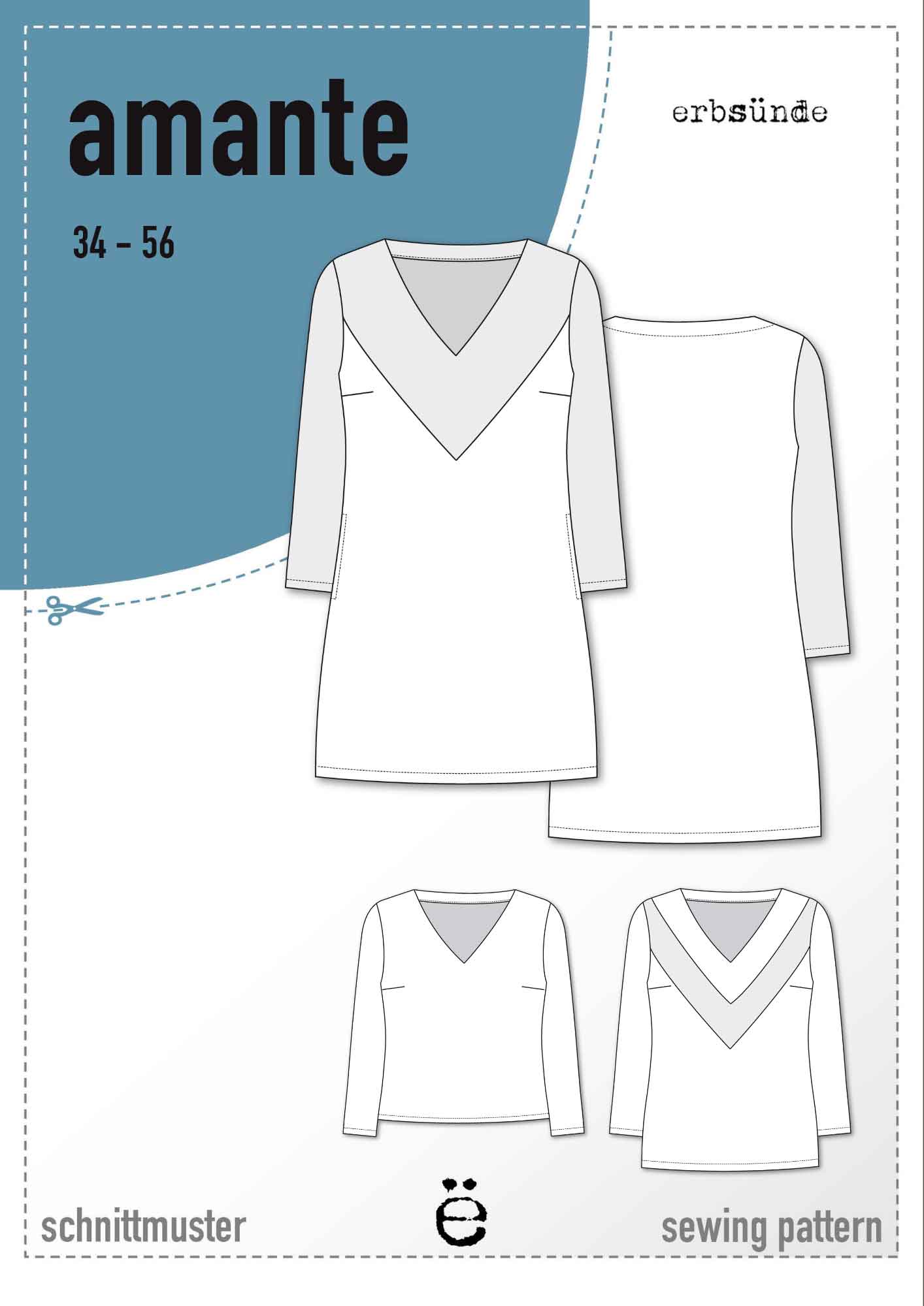 Papierschnitt Pullover, Kleid mit Einsätzen AMANTE (34-56)