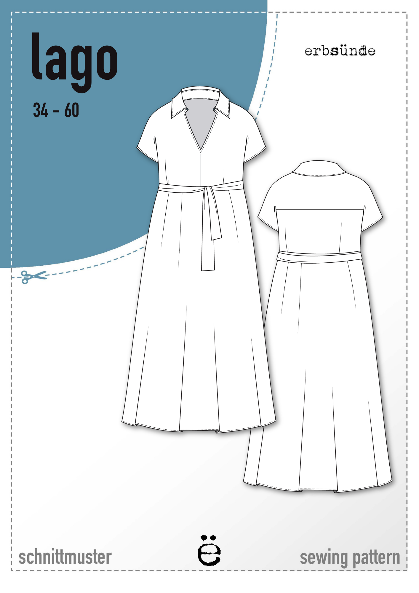 Papierschnitt Maxikleid mit V-Ausschnitt und Kragen LAGO (34-60)